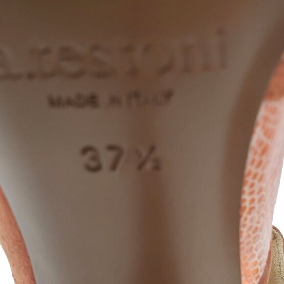 Italy A.Testoni Women's Size 6.5 Salmon pink lizard ostrich Open Toe Heels shoes - Picture 7 of 12